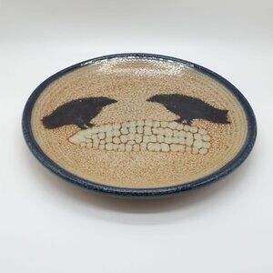 Monroe Salt Works Hand Signed Vintage Plate Crows on Corn 8.5” Retired Pottery